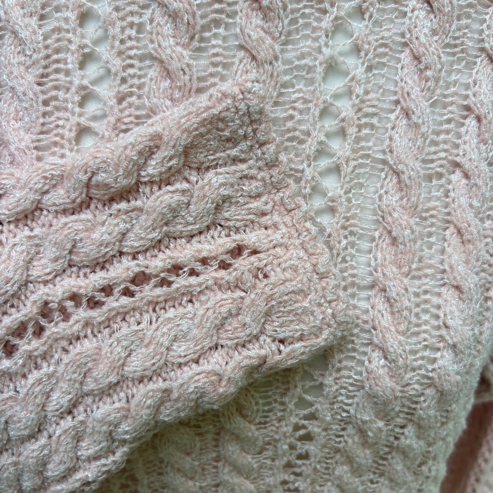 Liz Claiborne Petite Studio Sweater S Pink Cable Knit Pointelle Coastal Coquette - Picture 8 of 8